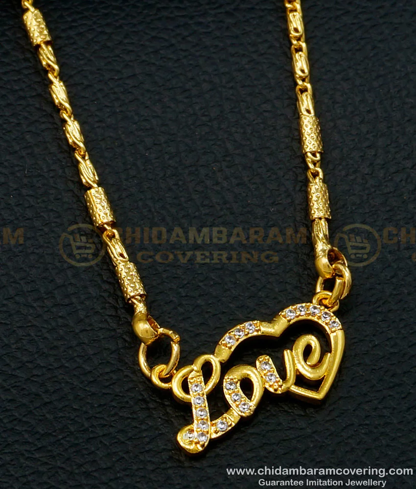 Buy Modern White Stone Gold Pendant Light Weight Love Dollar Chain For Ladies