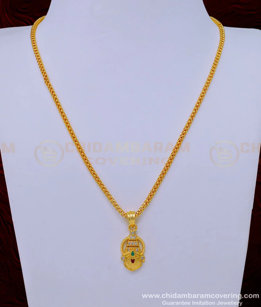 Buy One Gram Gold Short Chain with White Stone Tirupati Balaji Gold ...