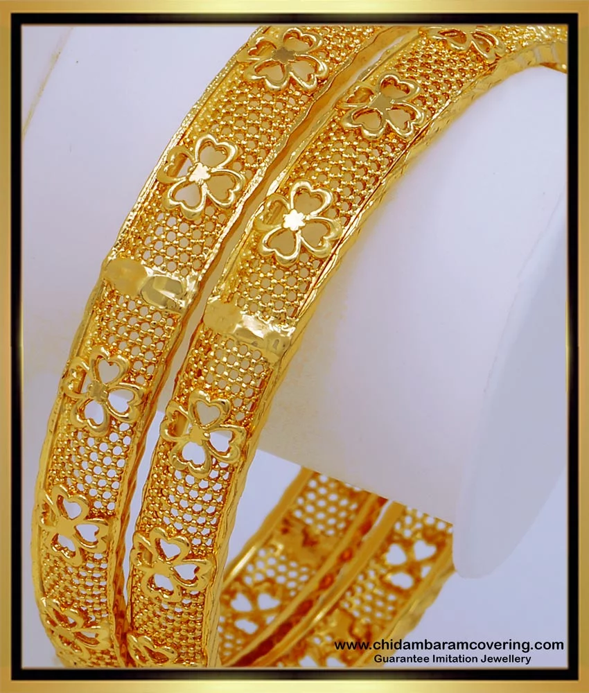 Buy Latest Collection Gold Plated Flower Pattern Gold Bangles ...