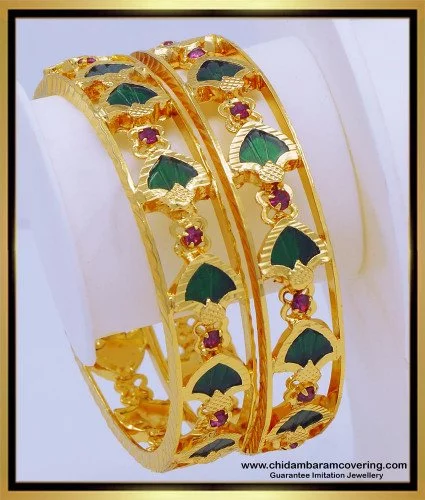 bng615 2.8 size gold plated palakka bangles design green palakka with stone bangles online 1