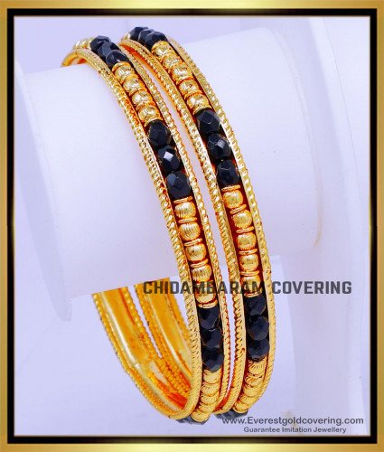 BNG848 - 2.8 Gold Plated Black Beads Gold Bangles for Ladies