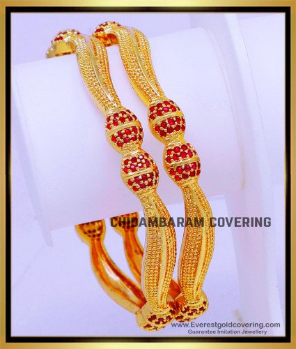 BNG849 - 2.8 Latest Guaranteed Gold Plated Ruby Bangles Gold Model