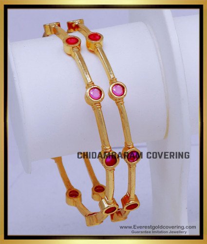 BNG868 - 2.6 Elegant Gold Plated Ruby Stone Bangles Gold Designs