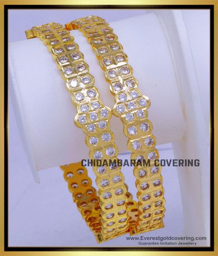 BNG873 - 2.6 Traditional Gold White Stone Bangles Designs for Wedding