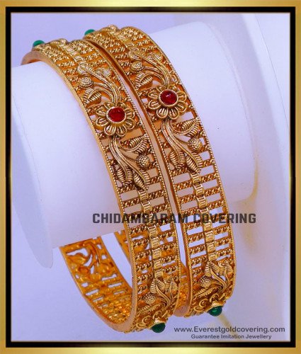 BNG893 - 2.6 South Indian Modern Antique Gold Bangles Designs