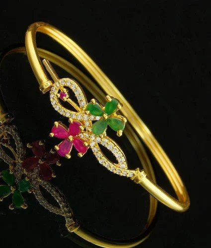 Buy Pretty Bracelet Ruby Flower Design 1 Gram Gold Bracelet for College Girl