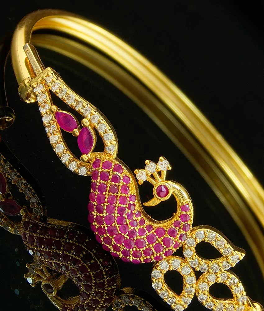 Pair of Gold Kada Bangle Designs With Stones | Ruby Emerald Floral ban –  Indian Designs