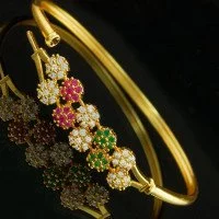 American Diamond Rose Gold Plated Leaf Bangle Style Bracelet  Priyaasi