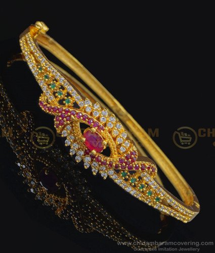 BCT234 - 2.6 Elegant Party Wear American Diamond Multi Stone One Gram Gold Bracelet Online 