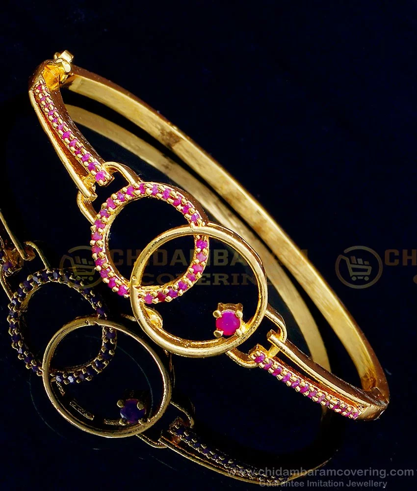 Bracelet Rose Gold Plated Ad Diamond Ruby Stone Fully Flexible Superb  Pretty Bracelet