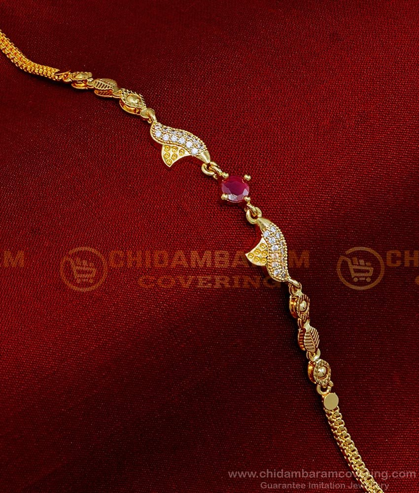 Attractive Ruby Stone Gold Design Female Hand Bracelet