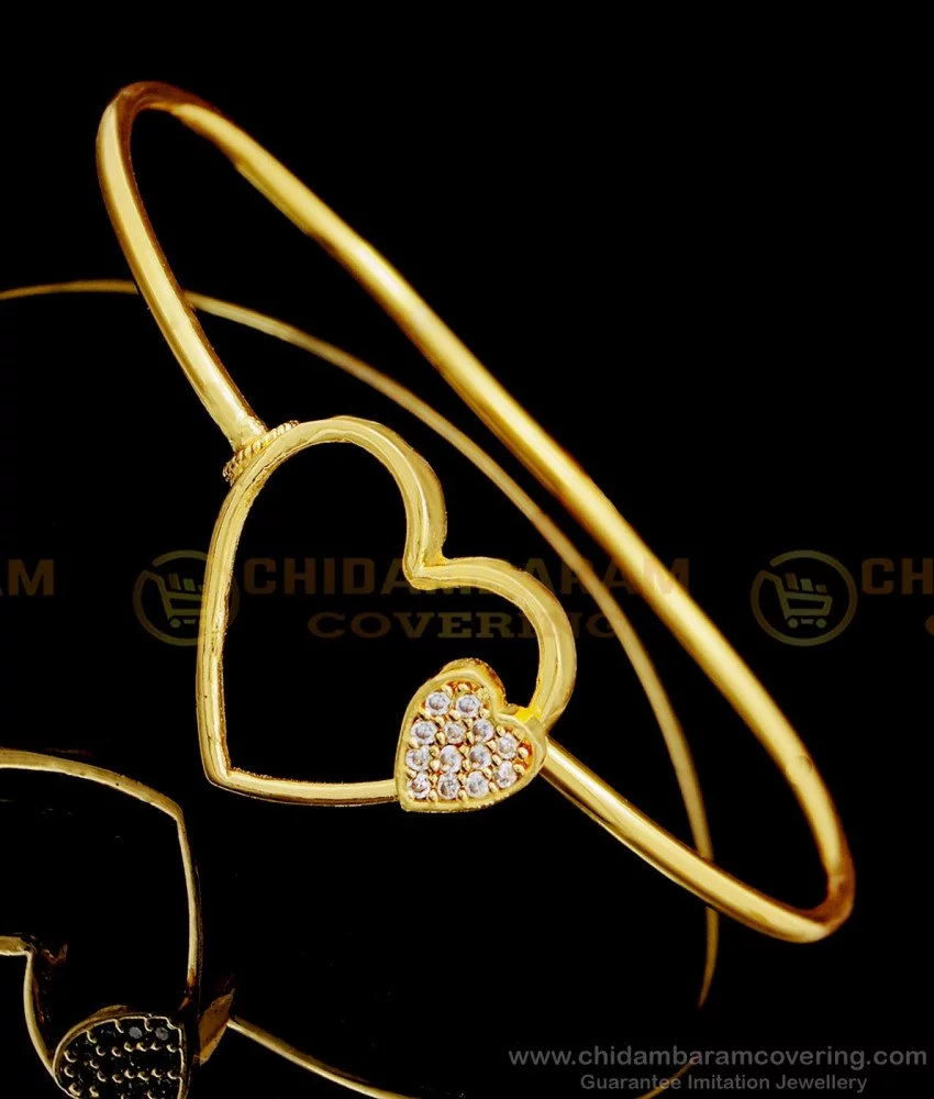 Dual Heart Love Cubic Zirconia 18K Gold bangle Kada for Women  ZIVOM