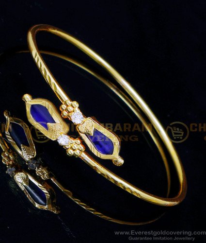 BCT505 - Gold Plated Blue Nagapadam White Stone Palakka Bracelet