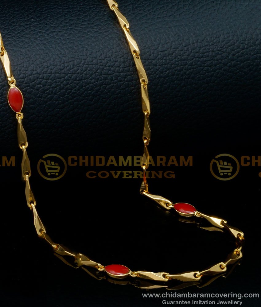 coral chain designs, coral chain, Godhumai Chain, Gold Chain designs for ladies, Wheat chain designs, gold moti chain, lal moti chain, pavalam chain, coral gold chain designs, pavalam chain design