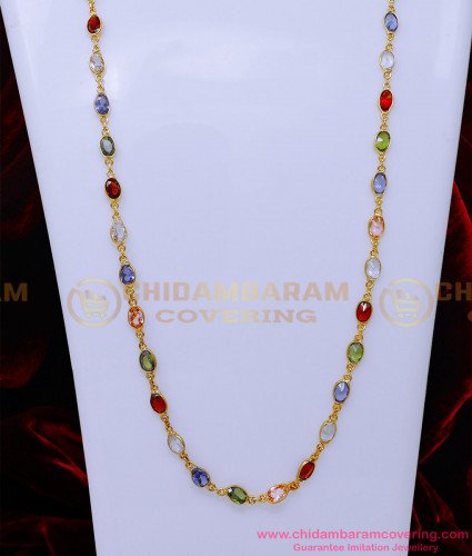 CHN329 - Latest Design Multi Colour Stone Gold Chain Designs Ladies