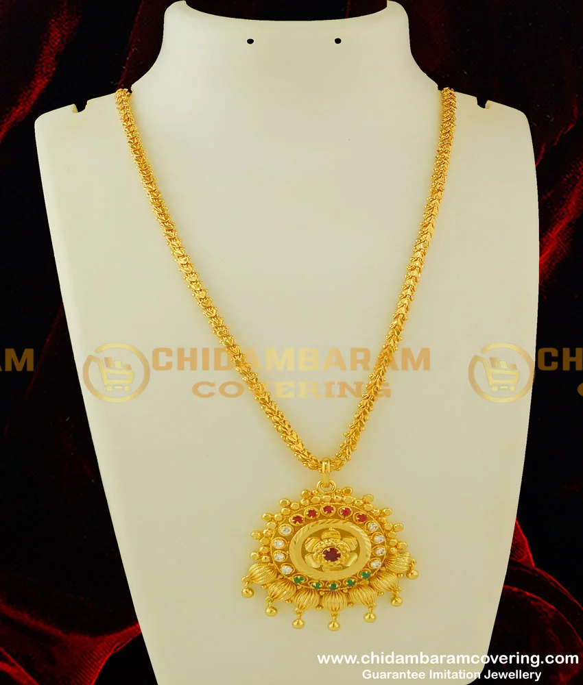 DCHN201 - South Indian Bridal Wear Long Chain with Stone Pendant Design