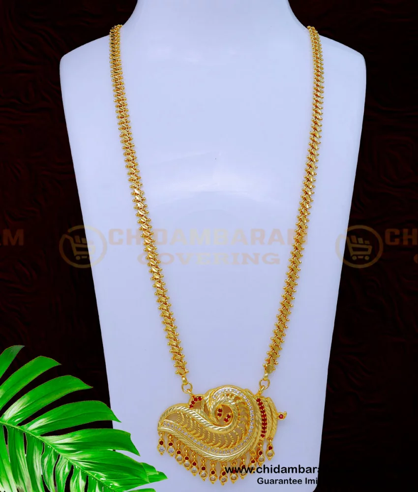 Buy Sangu Design Stone Pendant with Leaf Cut Long Chain Online