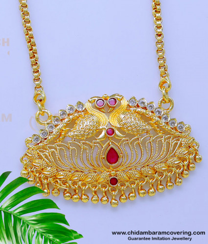 DCHN248 - Trendy Ad Stone Peacock Gold Plated Pendant Chain Online