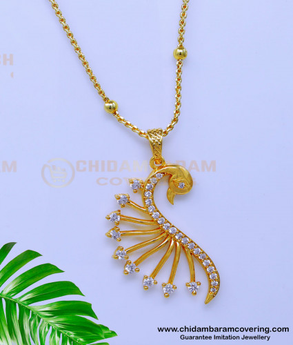 DCHN263 - Latest Peacock Design White Stone Pendant Long Chain