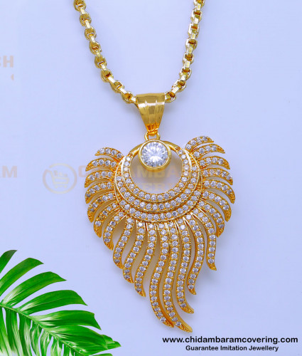 DCHN265 - White Stone Big Pendant Daily Use Long Chain for Ladies