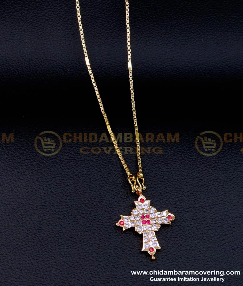 Peach Jewelry 18k Gold-Plated Cross Necklace. Laser Engraved India | Ubuy