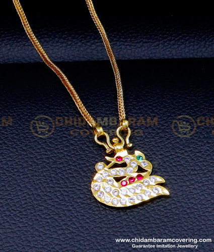 DLR268 - 18 Inches Short Chain with Impon Swan Locket Chain Gold