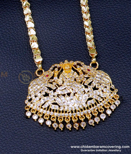 DLR291 - Traditional Full White Stone Impon Gajalakshmi Dollar Chain