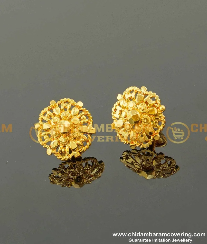 22K Yellow Gold Stud Earring Indian Tops, 22K Gold Flower Small Earrings  K3093 | eBay