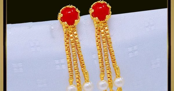 Tiger Eye, Coral & Pearl Earrings| Surat Diamond Jewelry