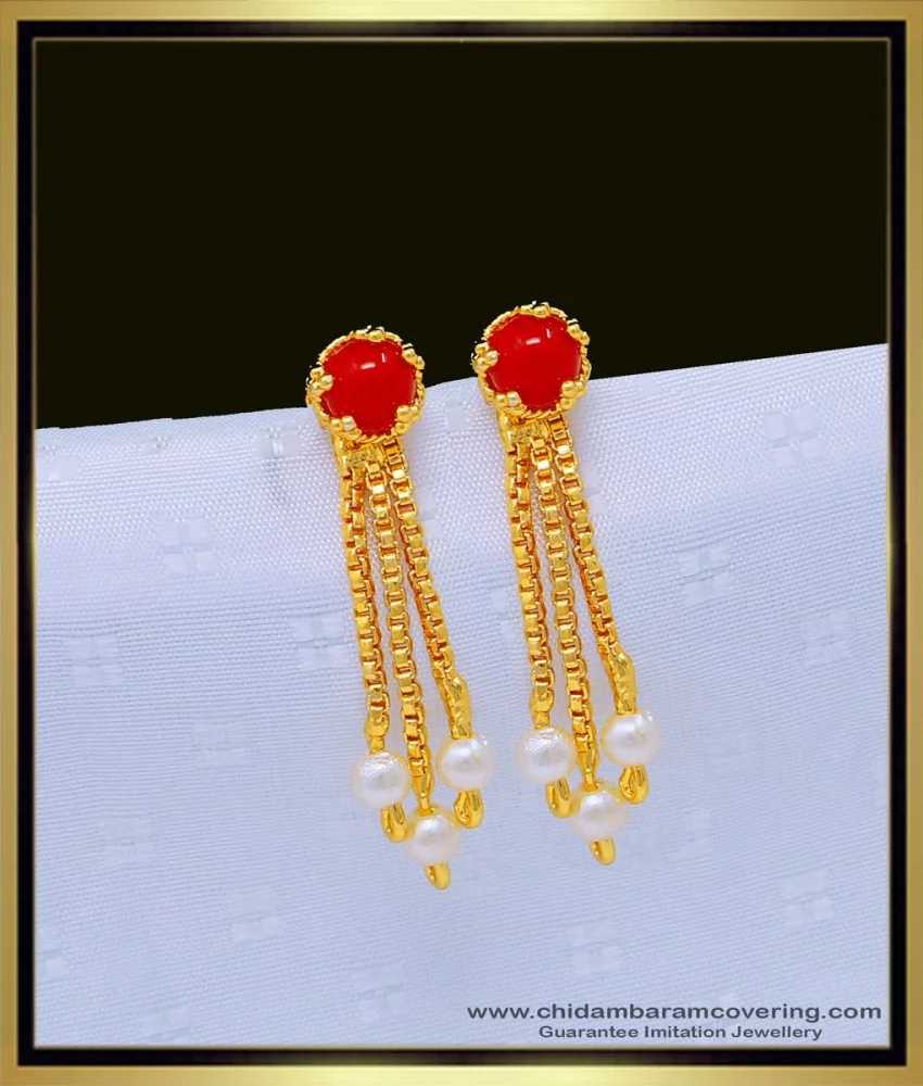 Buy New Model One Gram Gold Three Line Red Coral with Pearl ...