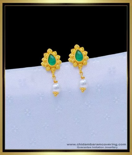 Classic White Stone 1 Gram Gold Stud Earrings Shop Online ER3774