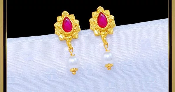 Solid Gold Stud Earrings - Pearl Round Shape Earring for Girls –  peardedesign.com