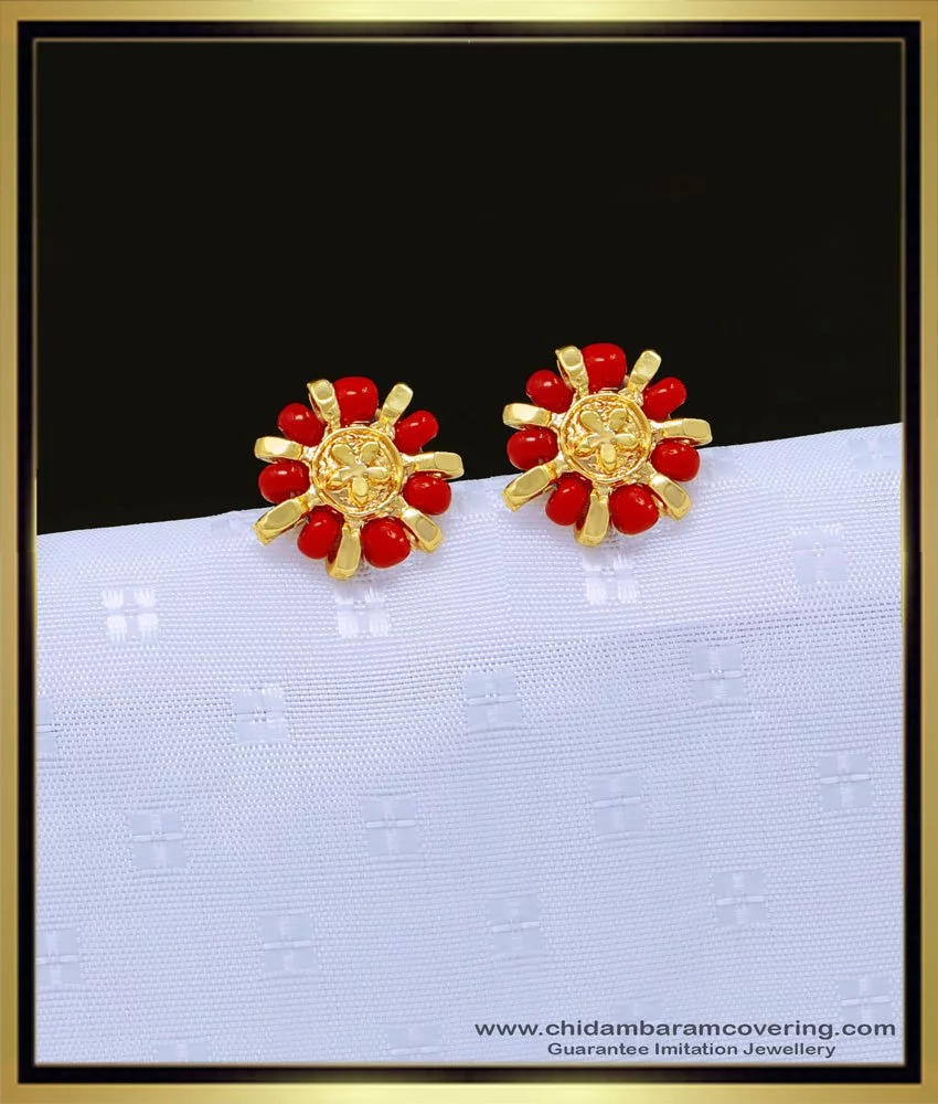 Red coral earrings deals gold