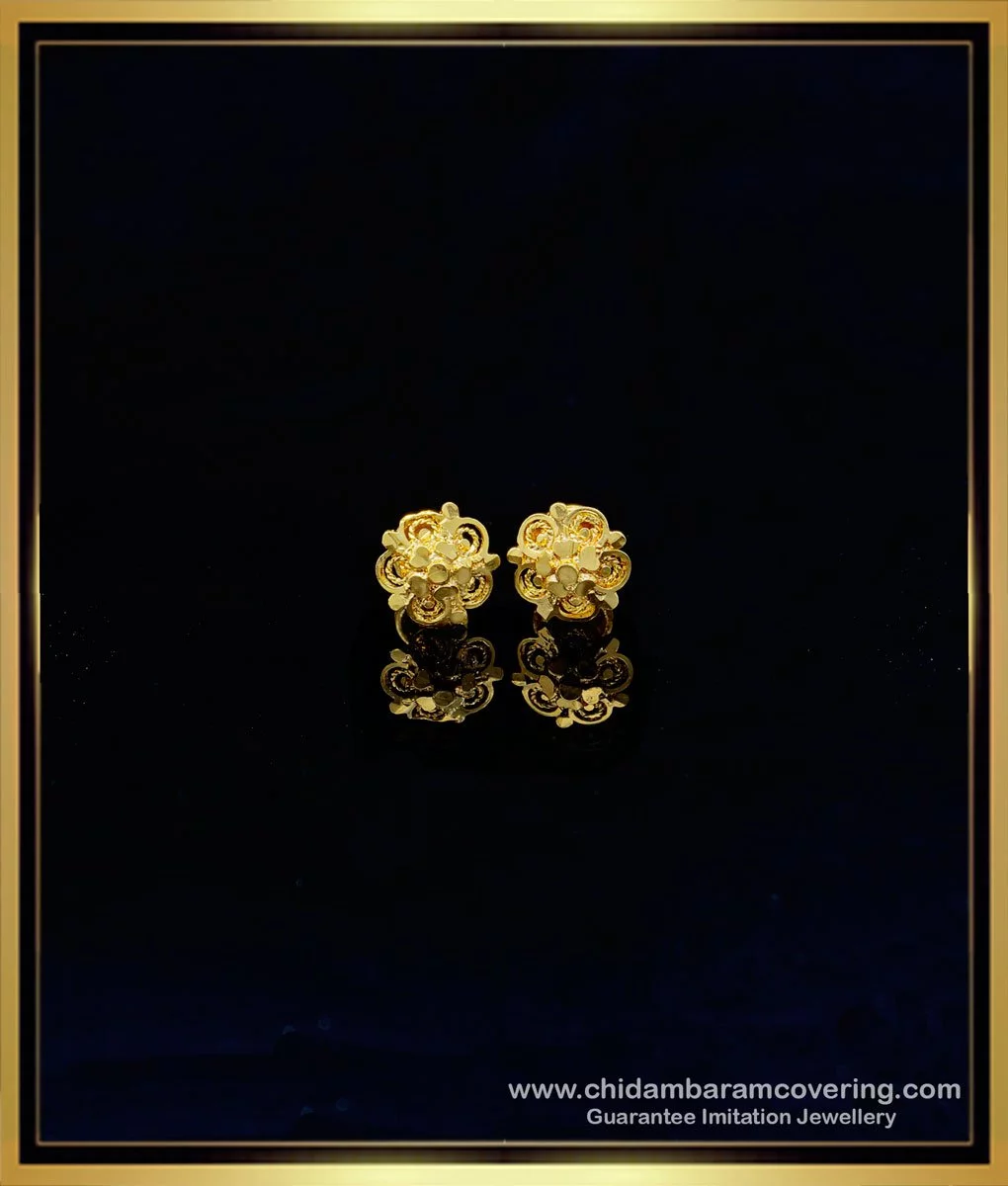 Antique Gold Plated Floral Small Stud Earrings - Tarinika India