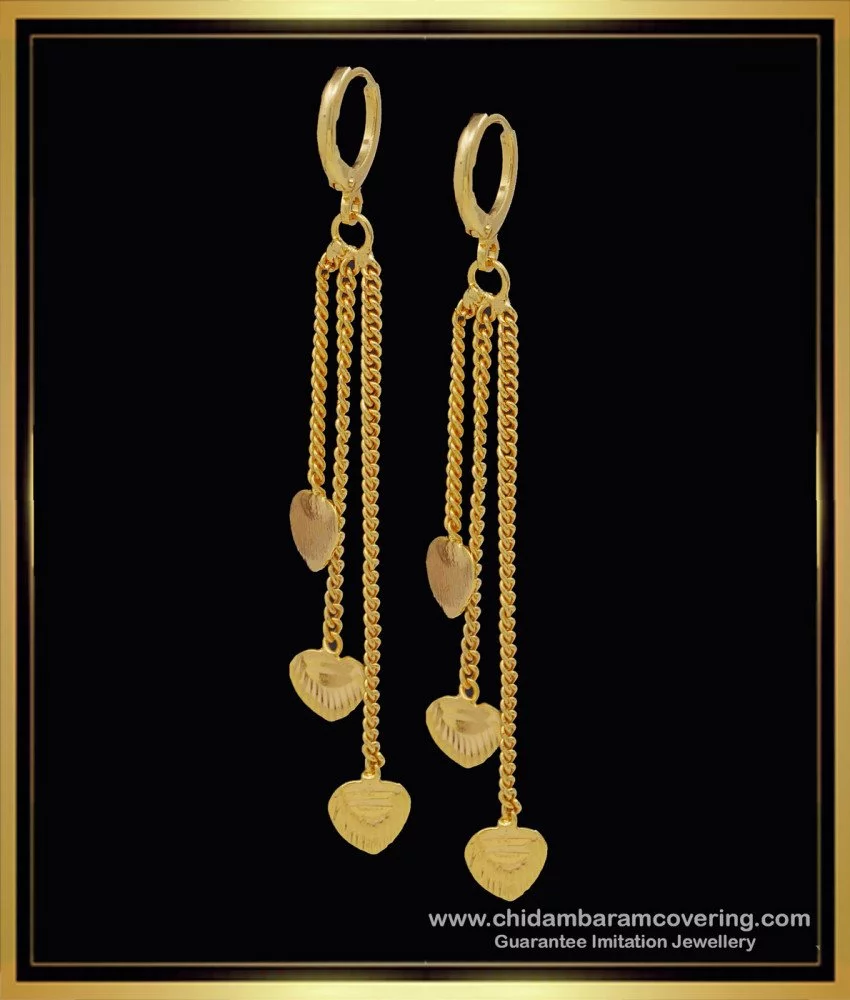 Contemporary Design 22K Gold Long Drop Earrings