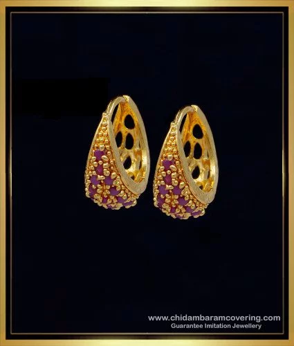 Matte gold stone hoop earrings
