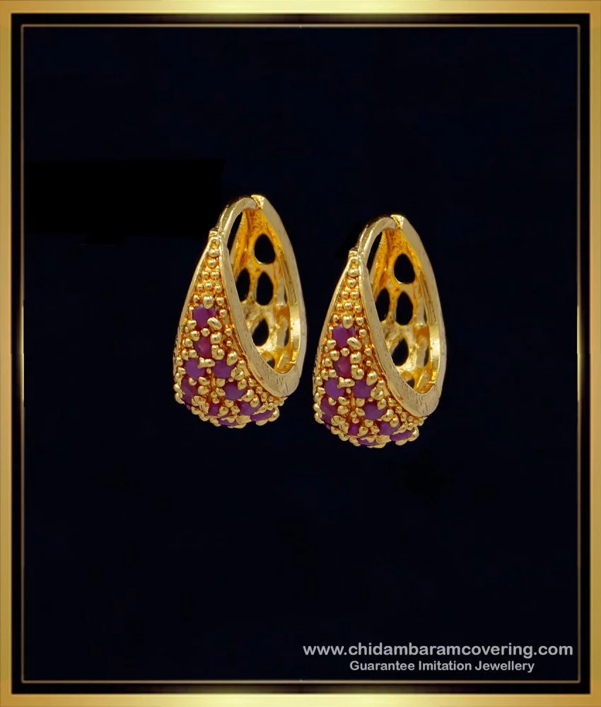 Buy 1 Gram Gold Bali Design Ruby Stone Earrings Online