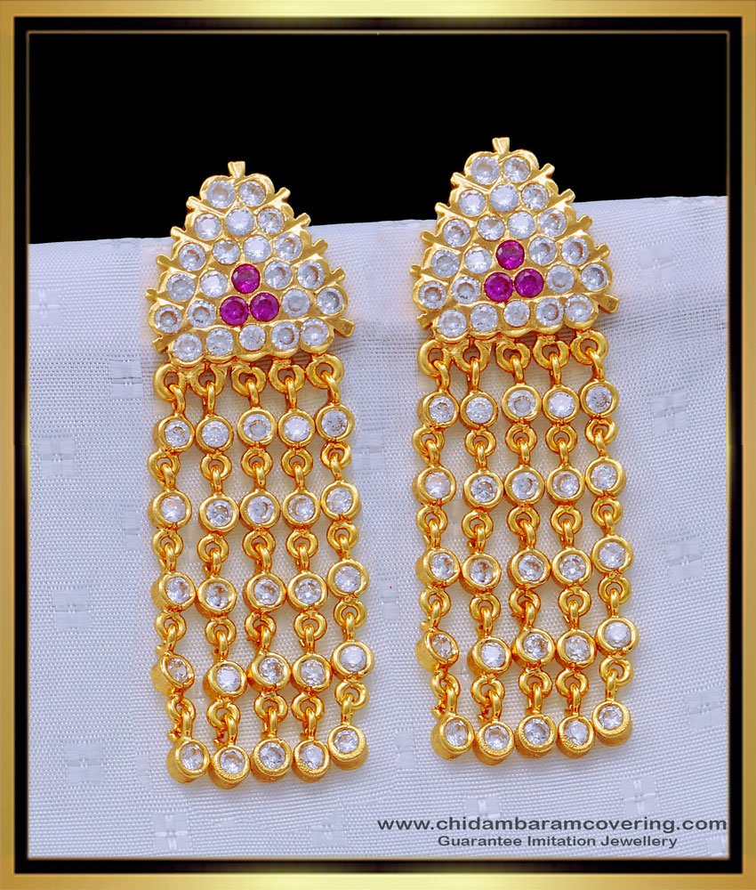 ERG1256 - One Gram Gold White and Ruby Stone Impon Earring for Women 