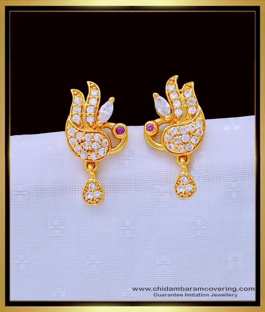 Buy Elegant Gold Pattern Peacock Design Party Wear White Stone ...