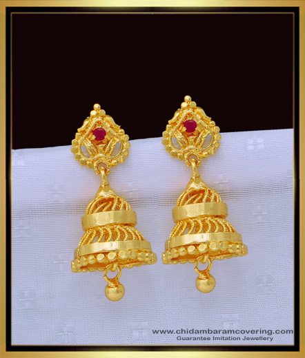 Buy Cute Small Jhumkas 1 Gram Gold White Stone Jimiki Kammal for School ...