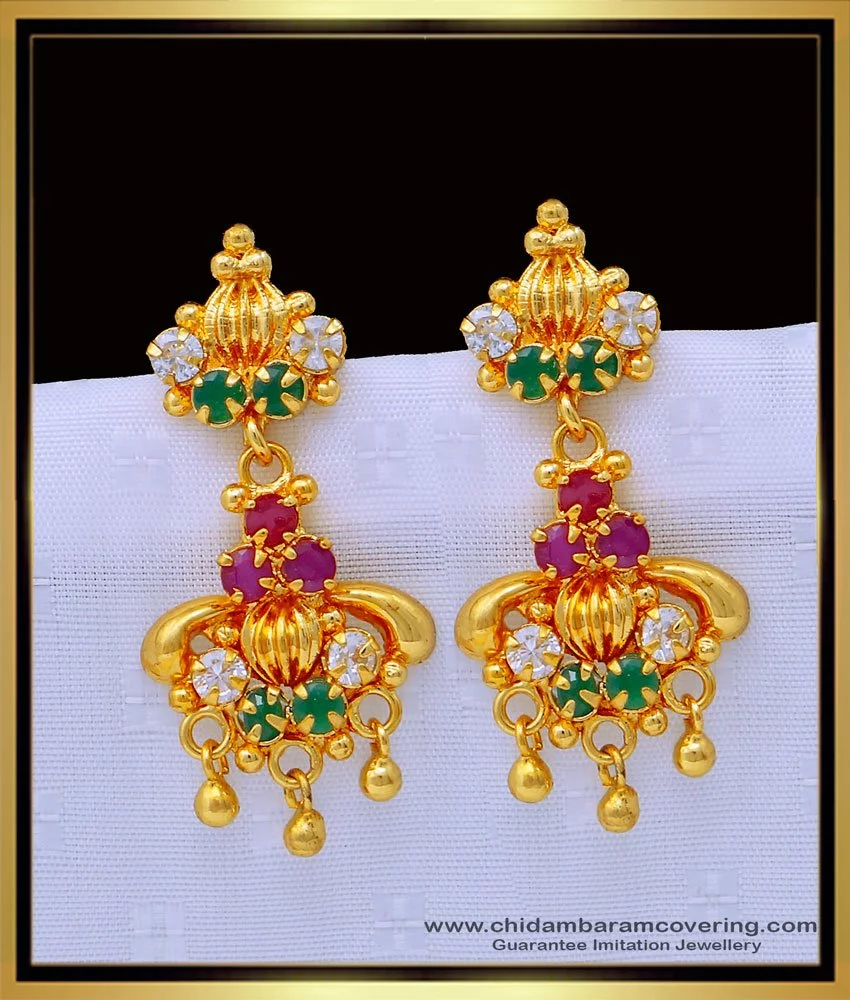 Best quality american diamond earrings | Mint green stone Rhodium poli –  Indian Designs