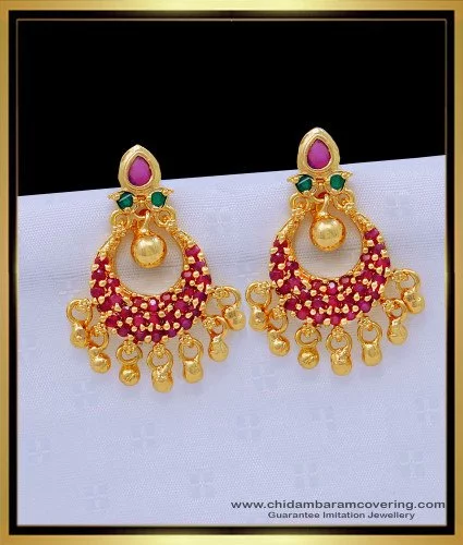 Buy Elegant Ruby Stone Chandbali Earrings Gold Plated Guaranteed