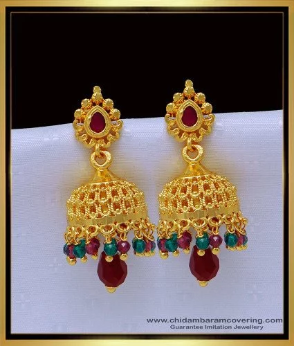 Gold ruby clearance jhumkas with price