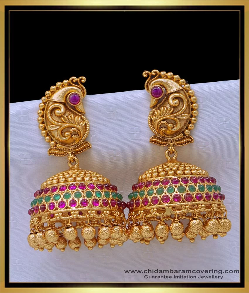 Buy Traditional Indian Temple Jewellery Antique Gold Finish Jhumkas Earrings  Online