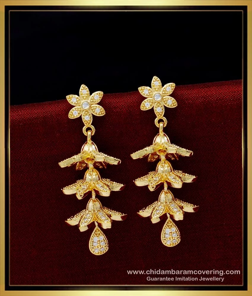 One Gram Gold Designer Stone Earrings - South India Jewels