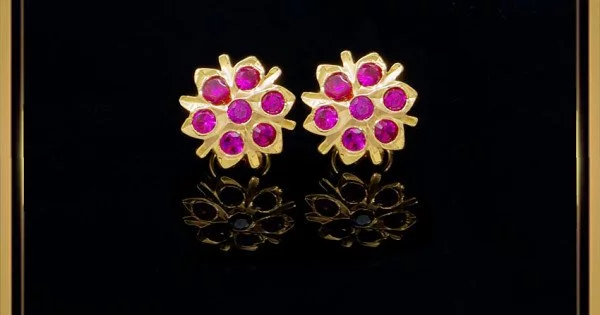 Diamond Look Flower Shaped Gold Look Studs  Sanvi Jewels