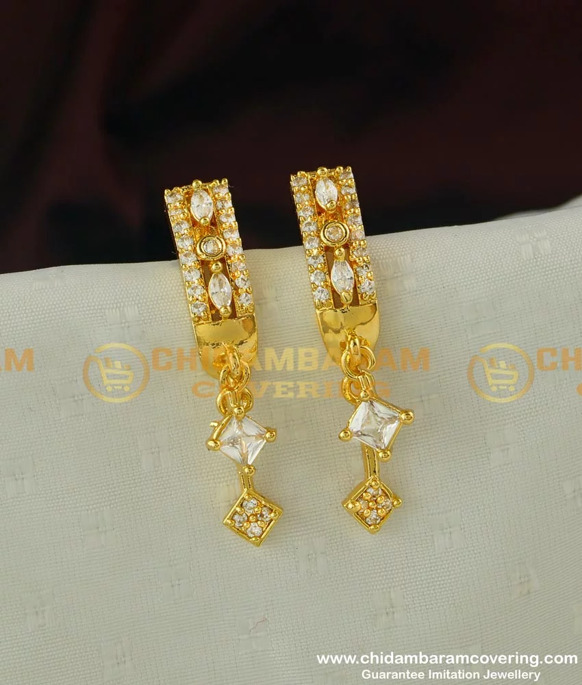 Women's Alloy Drop Earrings in White and Gold | Drop earrings, Gold  earrings designs, Diamond earing