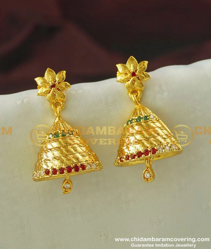 Indian Antique Gold Plated 5 cm Long CZ Pearl Jhumka Wedding Earrings Set  ad438 | eBay