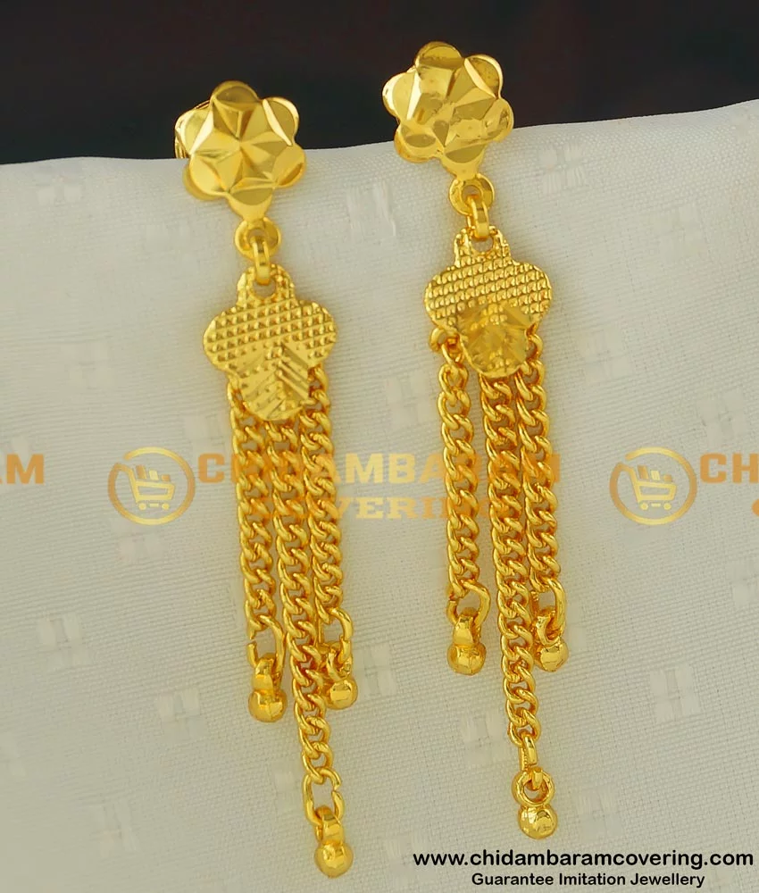 Buy New Style Gold Covering Chain Long Dangle Earrings Designs for ...