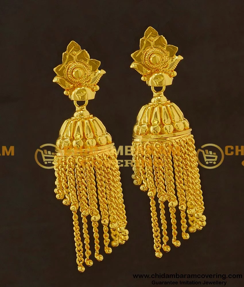Pachi Kundan Jhumka Earrings with Kaan Chain